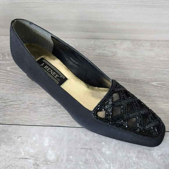 J. Renee Womens Gem Black Suede Sequins Block Heels Vintage Pumps Size 8.5M - Picture 6 of 14